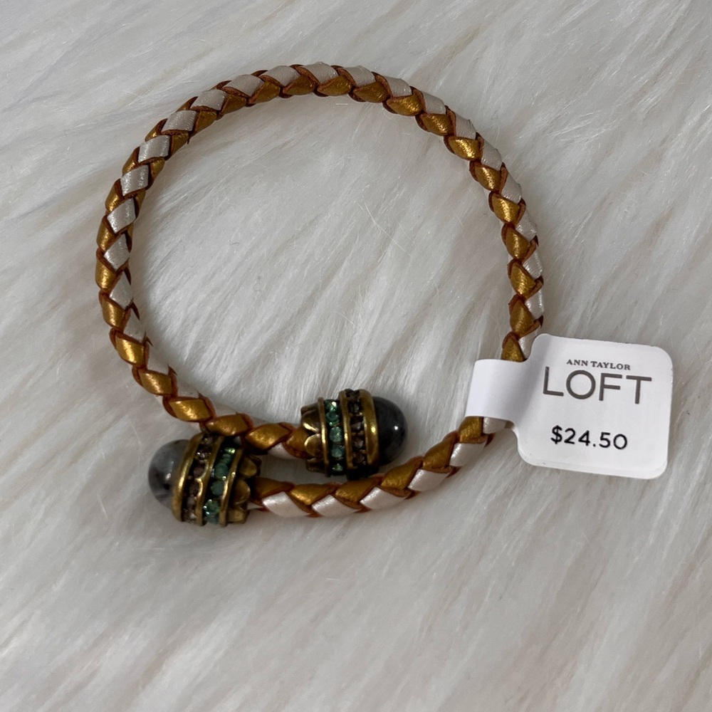 50% Off Ann Taylor LOFT Gold and Cream Braided Bracelet w/ Complete Stones